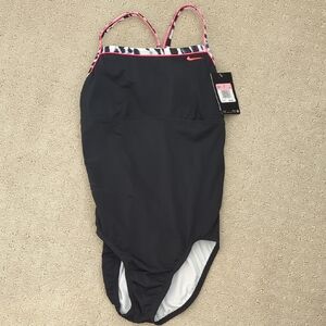 Nike Black and Pink One Piece Swimwear